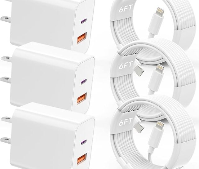 3Pack【MFi Certified】 20W PD+QC3.0 USB A Dual Port Wall Charger